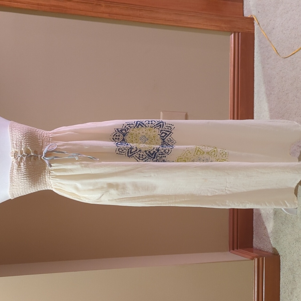 Ivory strapless smocked maxi dress